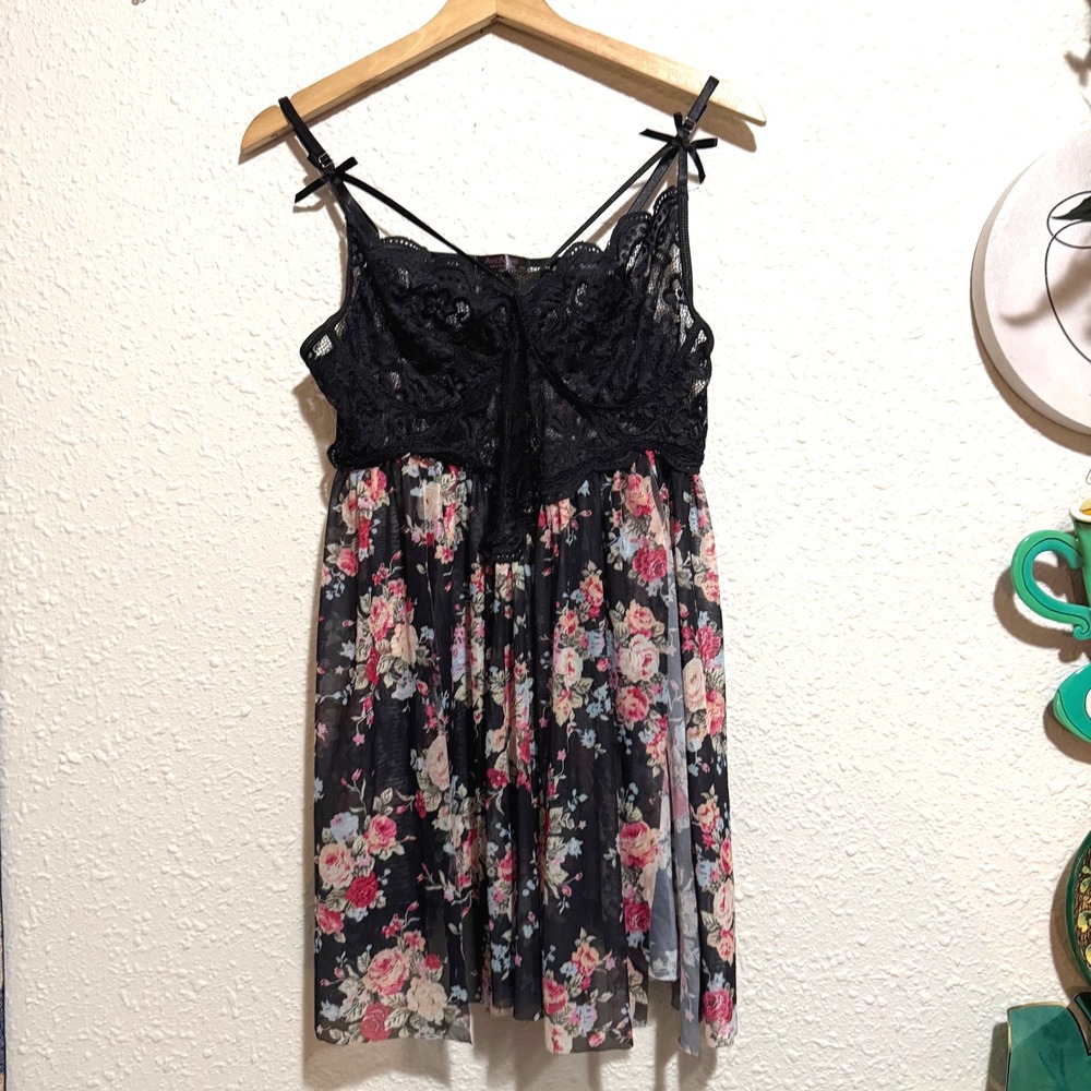 Avidlove Women Black Floral Lace Babydoll Nightgown‎ Chemise Lingerie 16W fairy